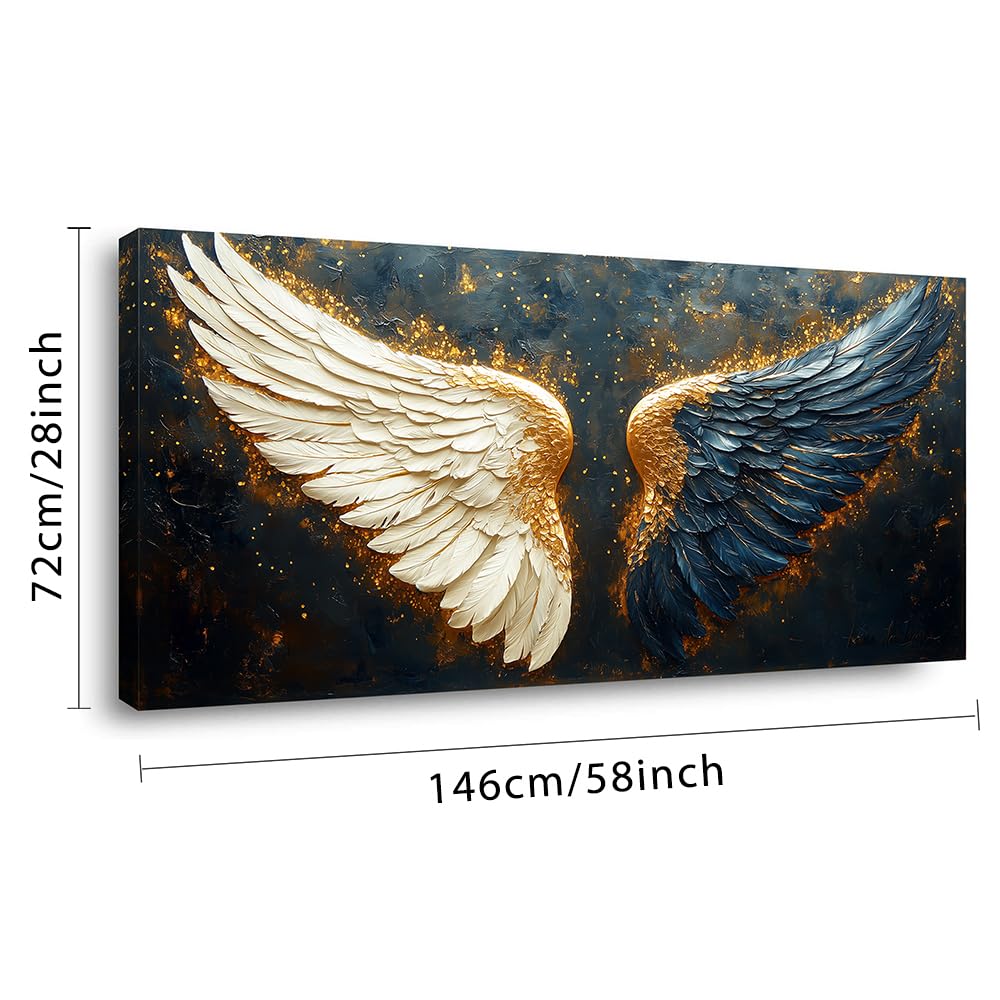 Multicolor Angel Wings Wall Art for Living Room Office Spiritual Symbolism Abstract Expressionism Painting Prints Modern Canvas Artwork Dining Bedroom Decor Extra Large (Abstract / White Blue Gold Angel Wings Wall Art / 58L" x 28W")