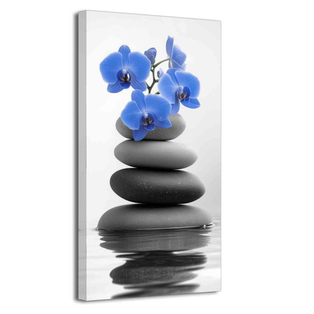 Black and White Bathroom Pictures Zen Wall Art Stone Orchid on Water Poster Prints Floral Relax Grey Canvas Paintings Office Decor Framed (Blue / 40L" x 20W")