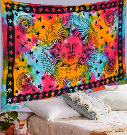 Tie Dye Mandala Tapestry (Multicolor / 90"L x 85"W)