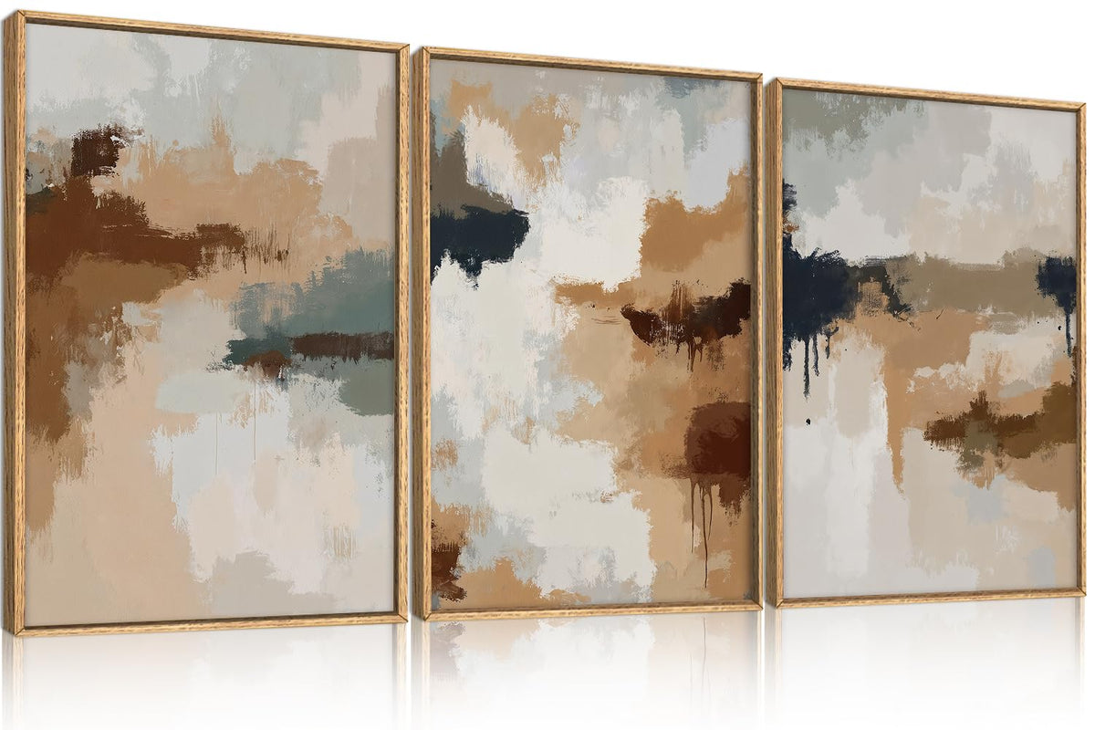 Large Abstract Brown Grey Framed Canvas Wall Art (Abstract Brown Grey Wall Art / 36"L x 24"W)