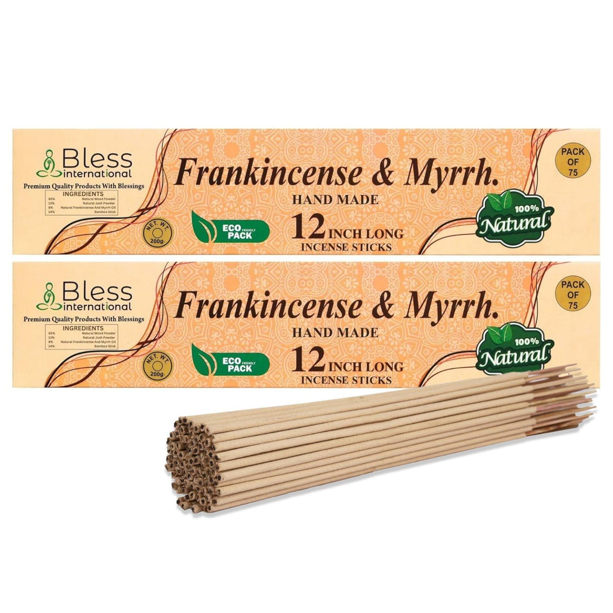 Bless International (Frankincense & Myrrh / 75 Sticks (7 OZ) X 2)