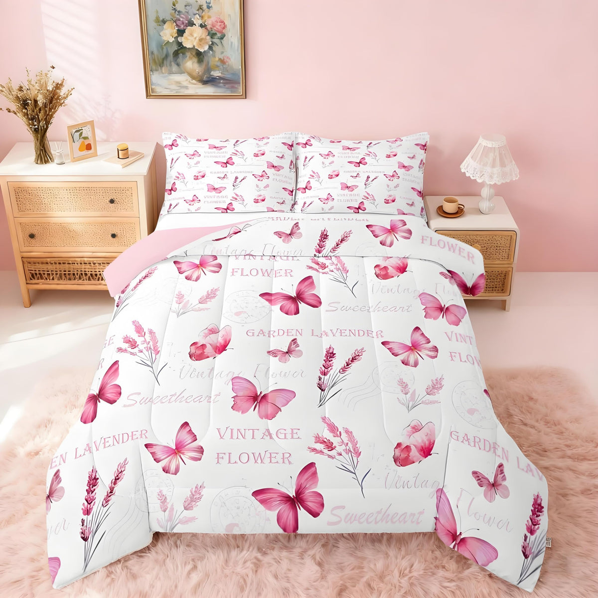 Girls Butterfly Bedding Set Twin Size 3 Pcs for Boys Girls (Multi 818 / Twin)