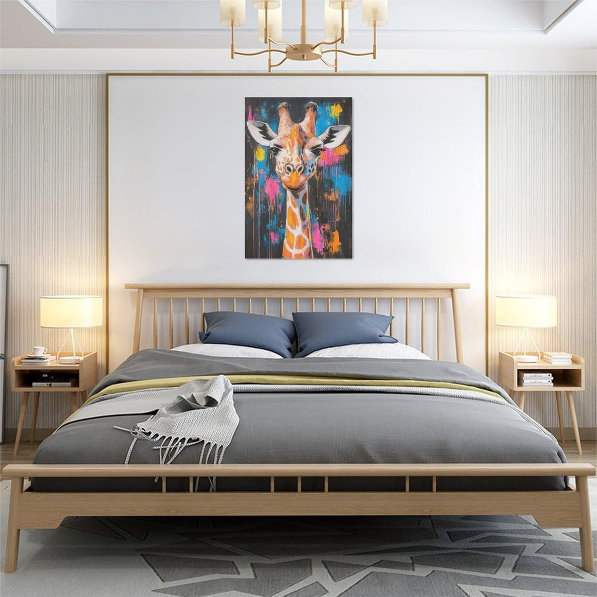 Giraffe Wall Art Colorful Giraffe Pictures Giraffes Canvas Wall Decor Street Painting Pop Home Modern Artwork Decorations Framed for Living Room Bedroom Bathroom Office 16 x 24 inch (16" x 24" / Giraffe)