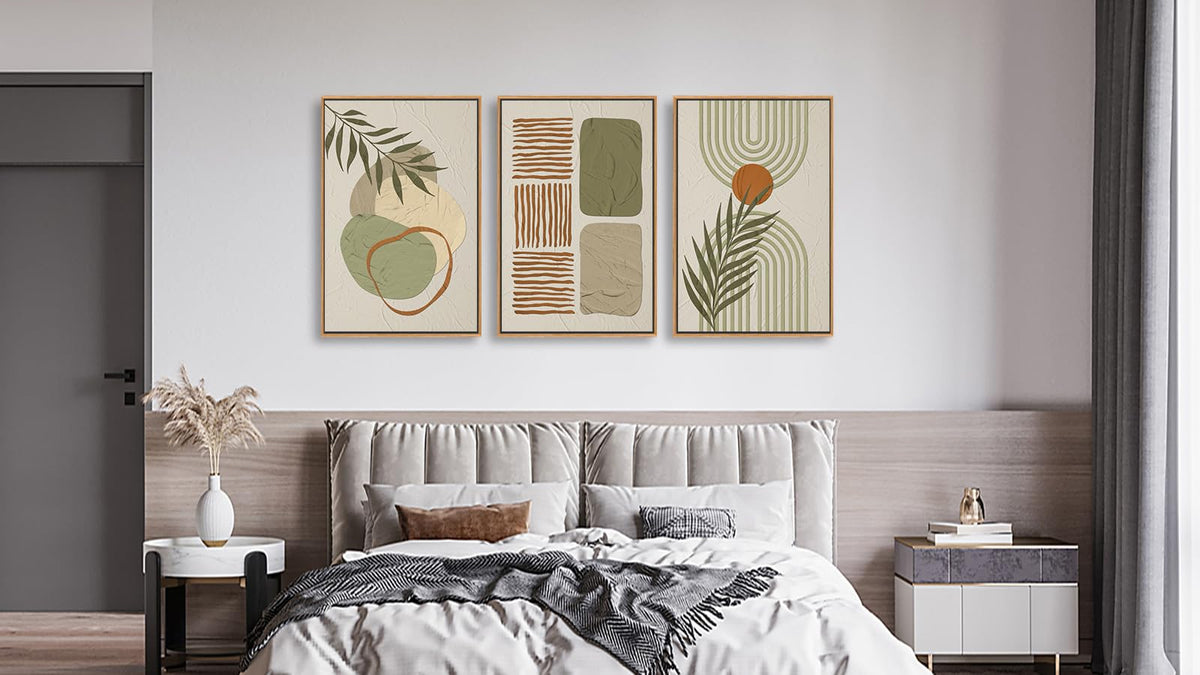 Mid Century Framed Wall Art (Earth Tone Abstract Boho / 28"L x 20"W)