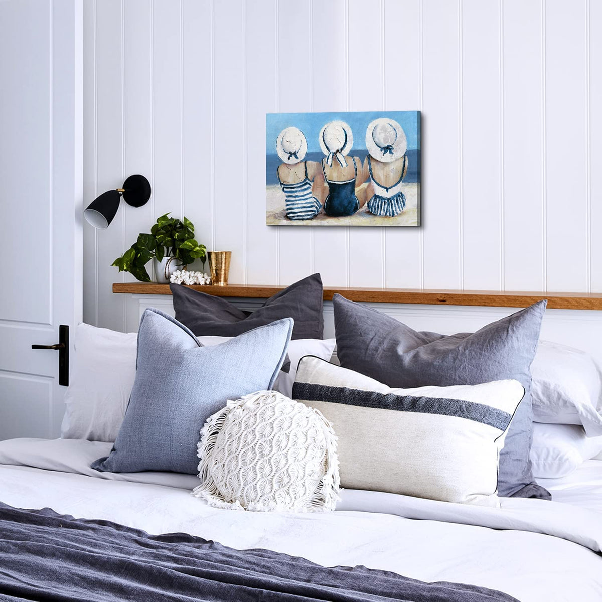 Coastal Beach Wall Art Bathroom Wall Decor Nautical Themed Swimsuit Girl Painting Teen Girls Bedroom Decor Retro Vintage Blue Ocean Poster Beauty Picture Beachy Room Artwork Home Decorations 12x16” (16"L x 12"W / Beach Girls)