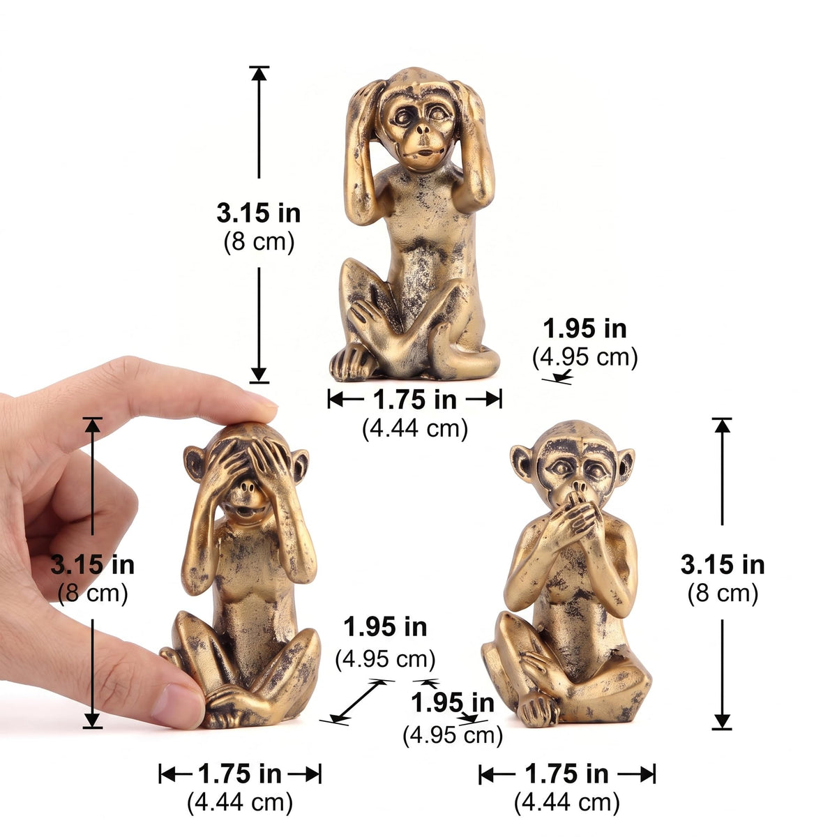 3 Wise Monkeys Statue for Home Decor Accents (Gold)