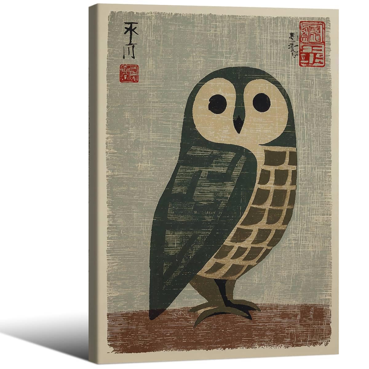 Vintage Japanese Wall Art Ready to hang 16x24in Wrapped Framed Owl Poster Mid Century Animal Print Minimalist Bird Painting Nature Rustic Artwork for Lndie Room Bedroom Living Room Gallery Decor (Wrapped Canvas / Japanese Poster / 24"L x 16"W)