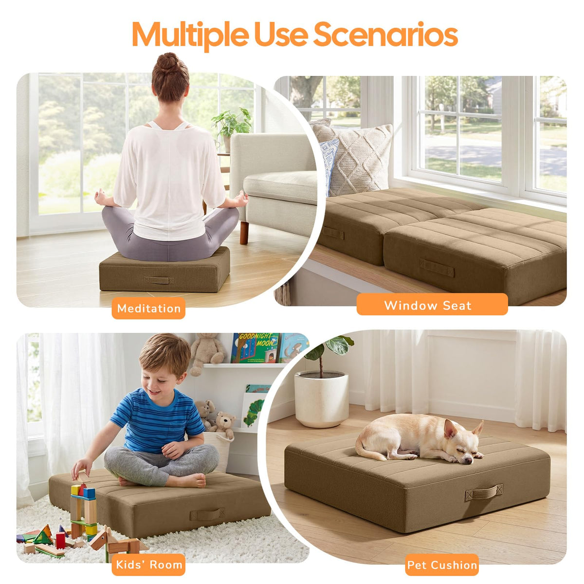 22 Inch Square Floor Pillow for Adults (22 Inch / Light Coffee)