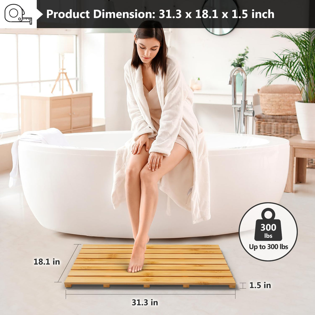 Wooden Bamboo Bath Shower Mat (Natural / 31.3" x 18.1" (Rectangular))