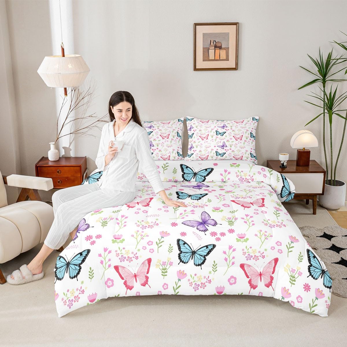 Butterfly Comforter Set Queen Size 3 Pcs for Kids Boys Girls (Multi 809 / Queen)
