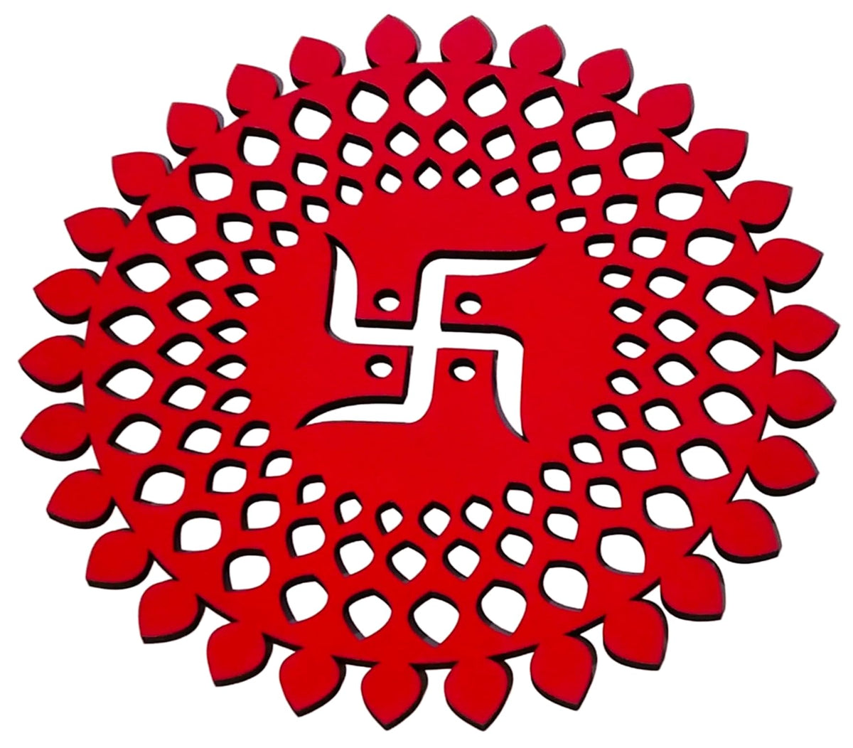 Red Round Decorative Wall Art Mdf Wooden Chakra For Temple (MANDALA -Red / 6"L x 6"W)