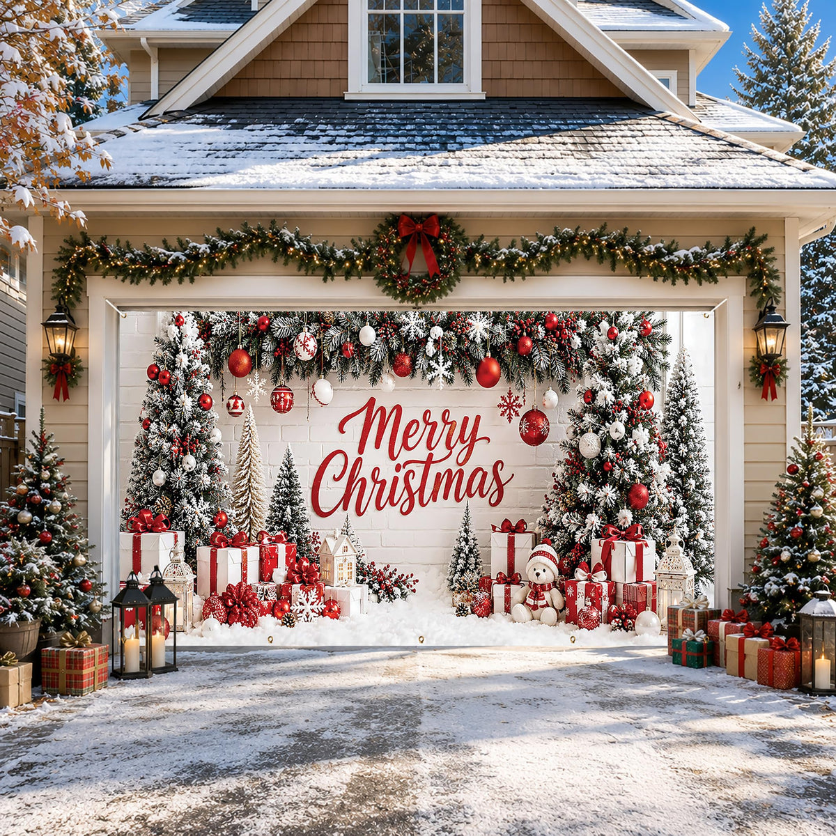 Christmas Garage Door Cover Merry Christmas Party Backdrop Decor 6x13FT (Merry Christmas)