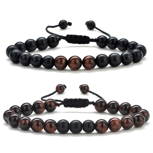 Gifts for Dad Men (Red Tiger Eye&Matte Agate Bracelets)
