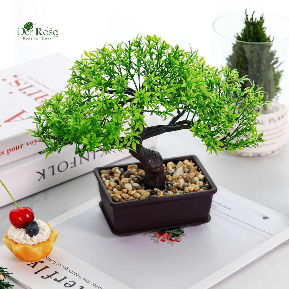 8" Fake Bonsai Tree (Green-ficus)