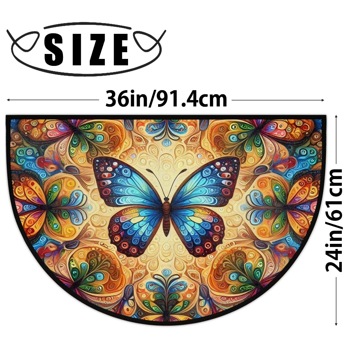 Colorful Butterfly Half Round Mat Half Moon Door Rug Washable Durable Semi Circle Carpet Floor mats for Indoor Outdoor Bathroom Kitchen Patio Hearth Rug Laundry Room Home Decoration (D 025)