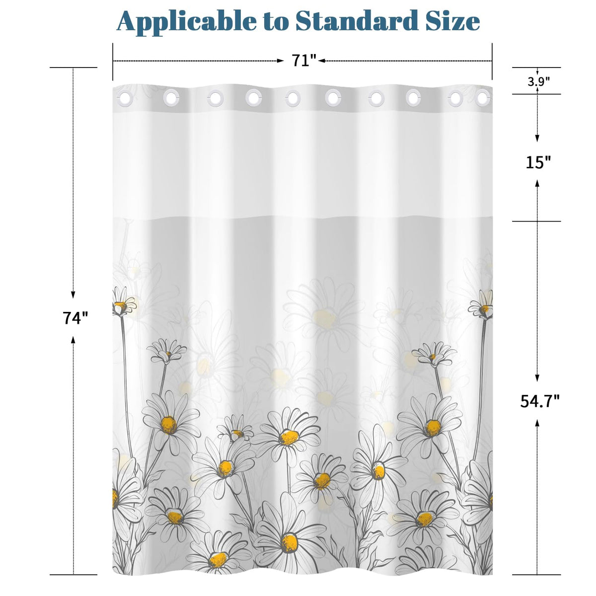 Daisy Floral Shower Curtain with Snap in Liner (Floral-2)