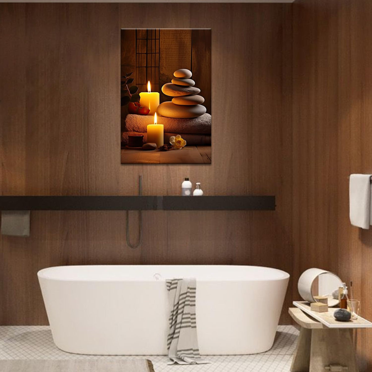 Zen Spa Wall Art Meditation Room Wall Decor Massage Stones with Atmospheric Candles Relax (Zen-03 / 18"L x 12"W)