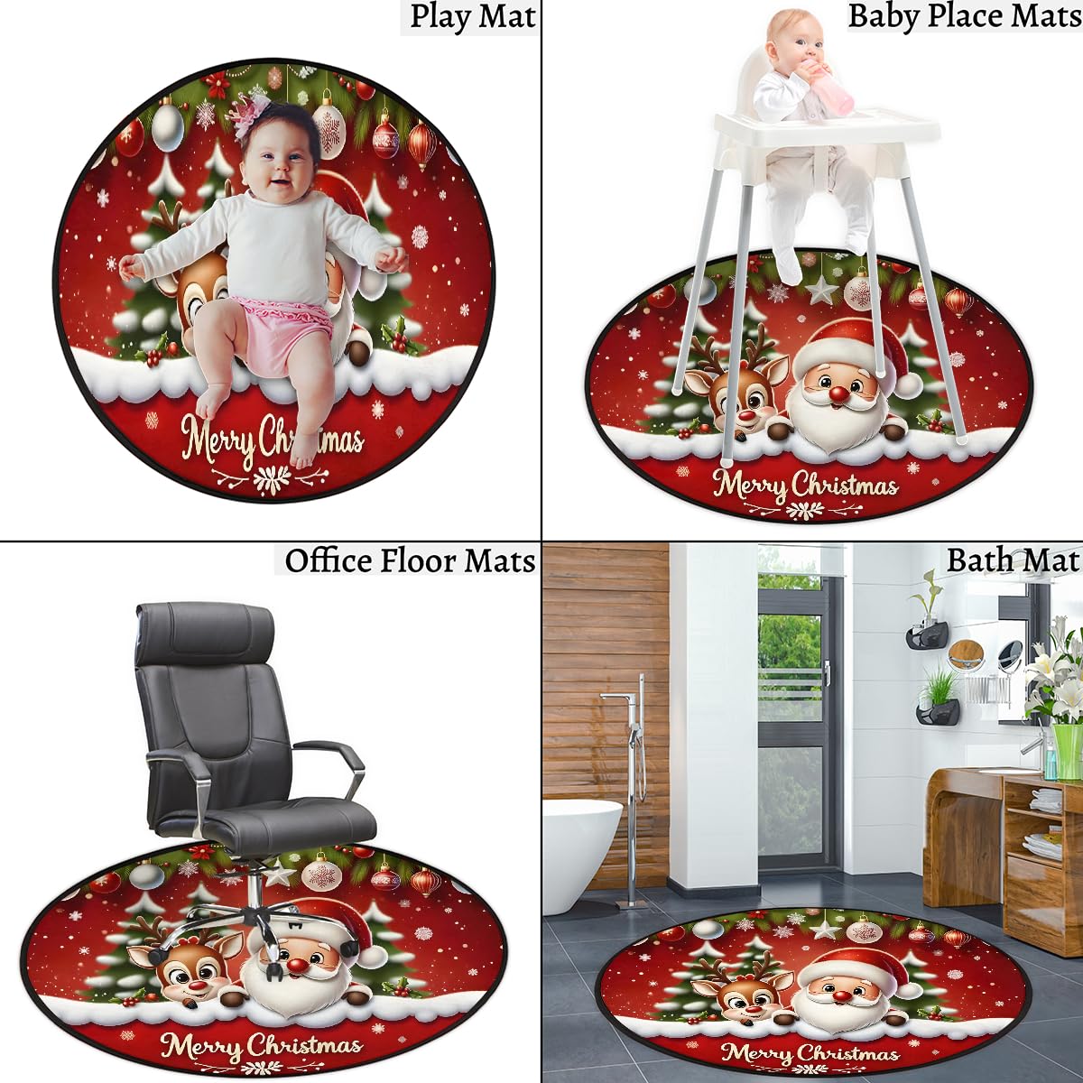 5 Ft Christmas Round Rug Circle Area Rugs Circular Door Mat for Indoor (B:d-26 / 5'3" (Round))