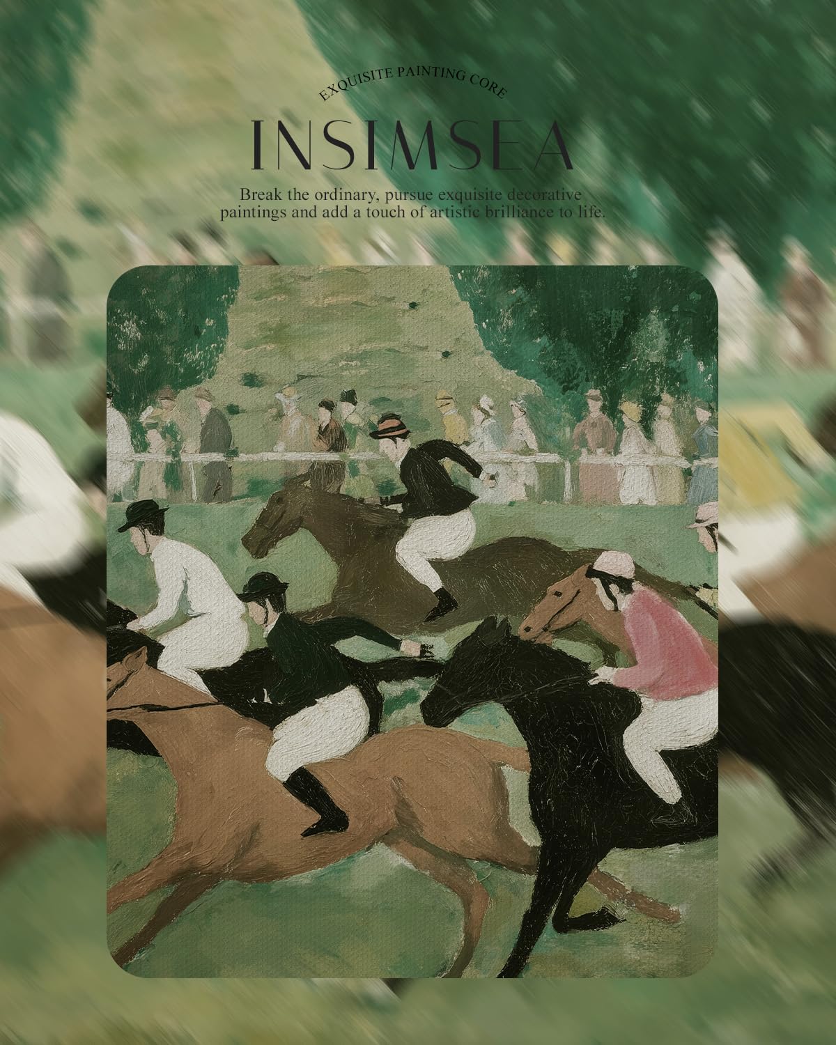 gold framed art (Horse racing / 16"L x 13"W)
