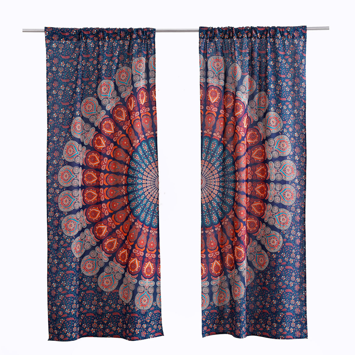 Blue Hippie Mandala Curtains 100 Inch Length for Living Room Bedroom 2 Panels Set Light Filtering Semi Sheer Window Curtains 84 Inch Width Boho Farmhouse Drapes W84xL100 Blue Multi (Blue Multi / 84"W x 100"L (Pack of 2))