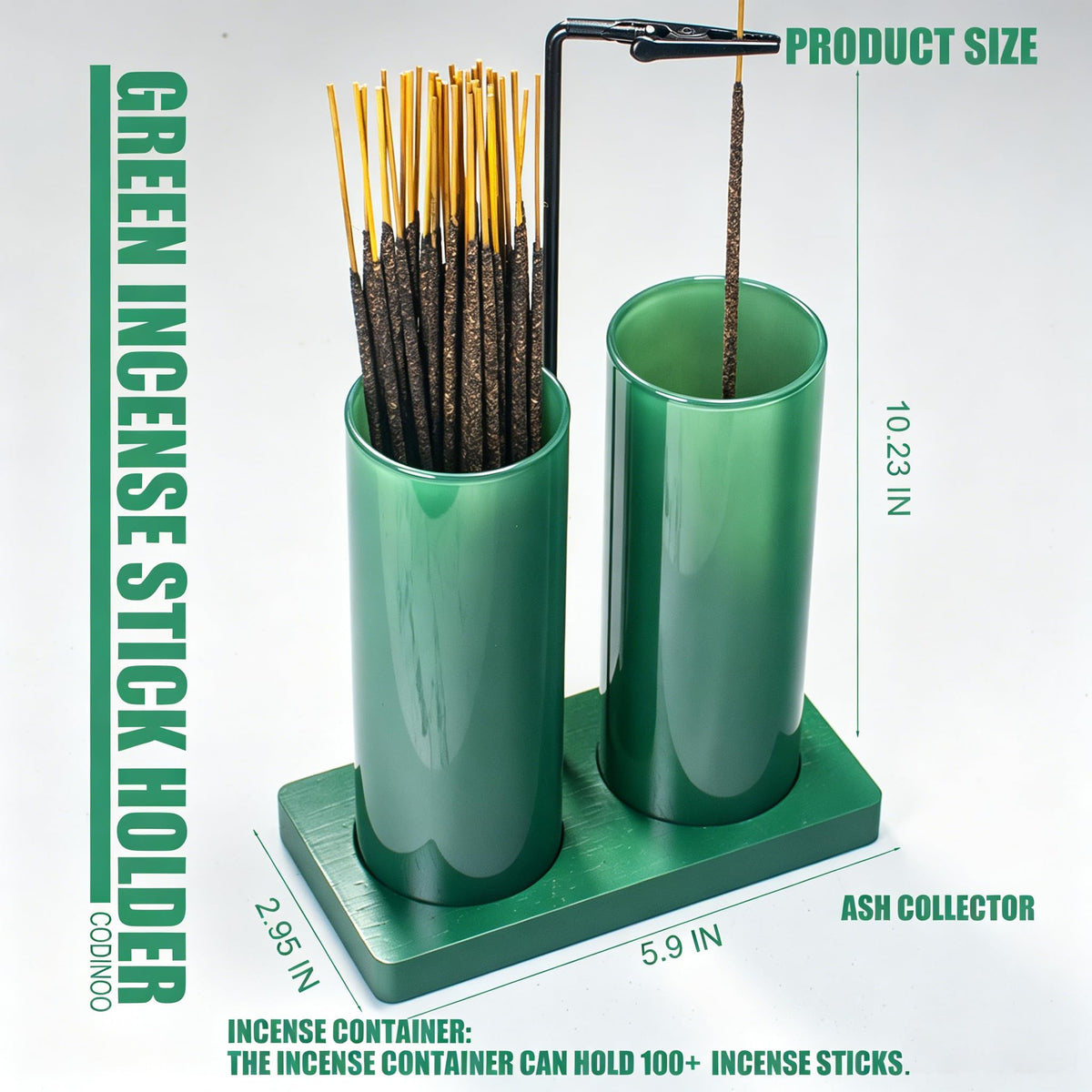 2 in 1 Incense Holder for Sticks (All Green / 2 tall glass)