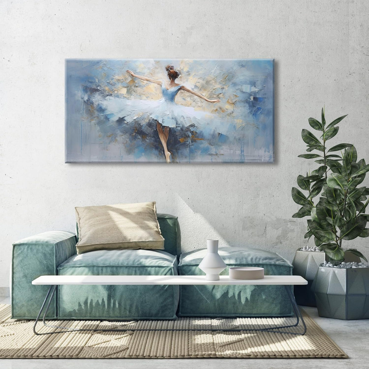 Abstract Ballet Dancer Canvas Wall Art White Ballet Girl Dancer Wall Decor Beautiful Dancing Ballerina Print Paintings Minimalist Artwork for Living Room Girls Bedroom Home Decorations 24x48 (48"L x 24"W / Ballet)