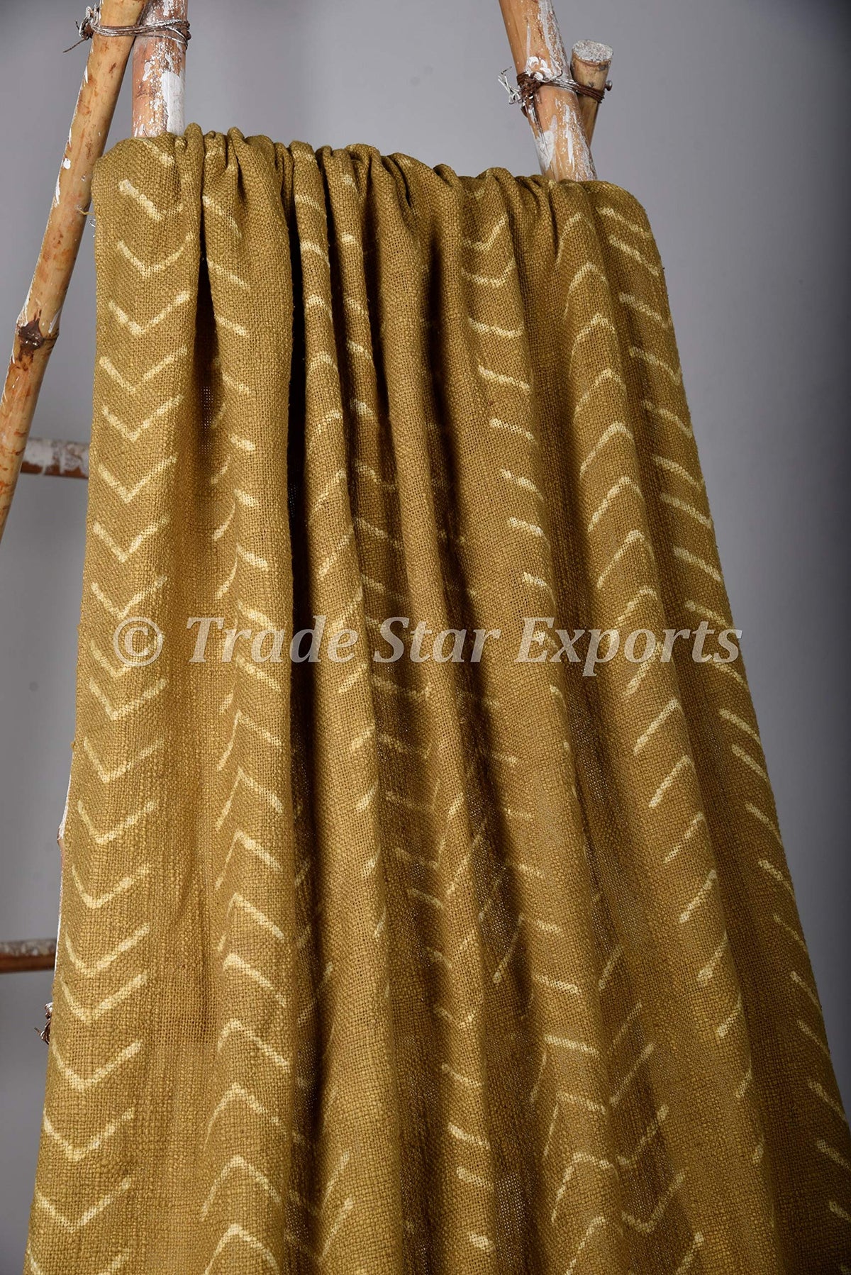 Hand Dyed Mudcloth Throw Blanket 100% Cotton Bed Blanket Hand Block Printed Fringed Sofa Throw Boho Decor House Warming Gift (Olive Green / Phoenix (120 x 170 Cms))