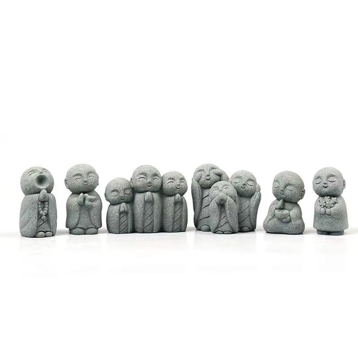 Japanese Monk Statue Praying Zen Sandstone Mini Buddha Statues Asian Garden Sculptures for Wealth Good Luck Feng Shui Home Decor (J)