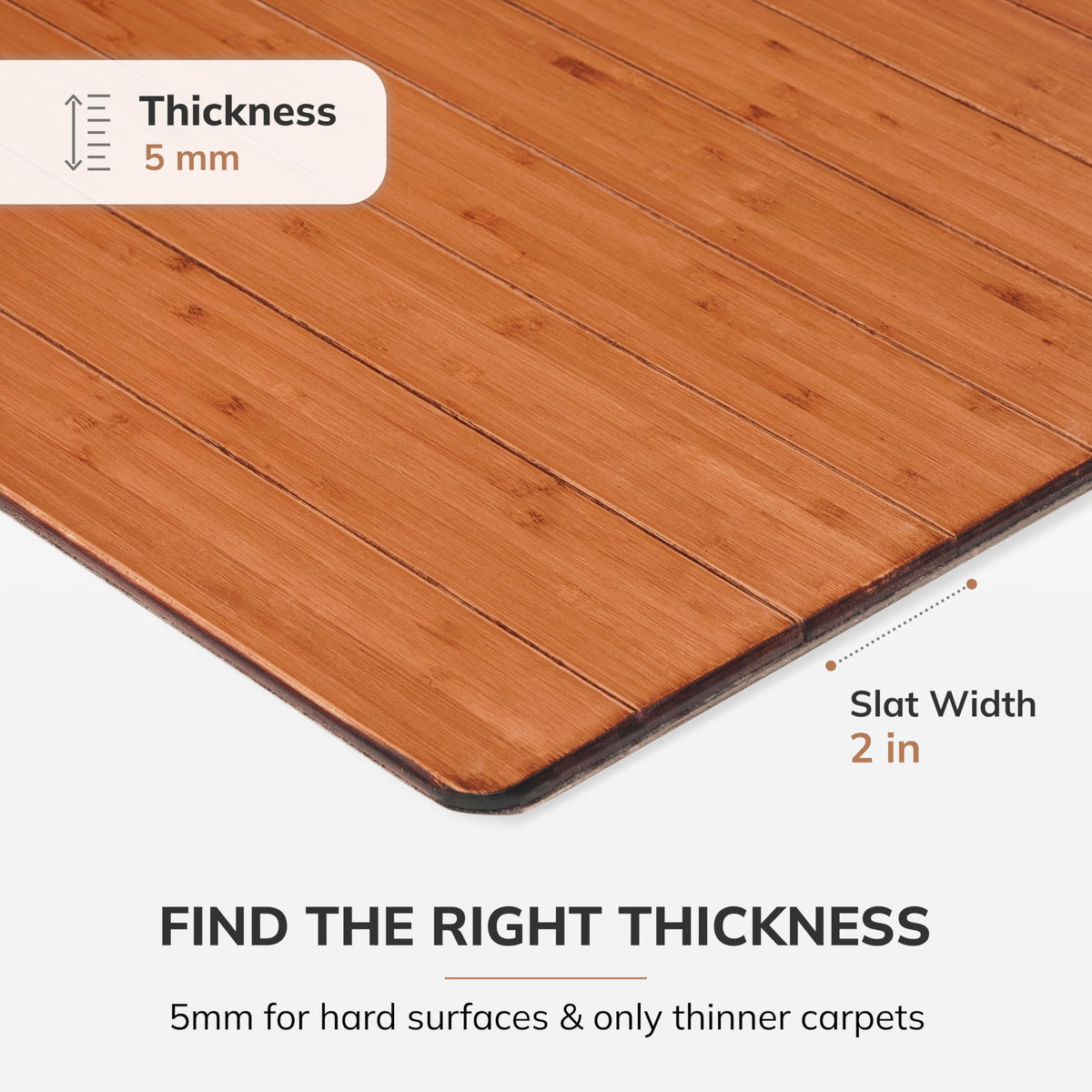 52" x 44" Bamboo Office Chair Mat for Carpet & Hardwood Floor (Walnut / 52" x 44" / With Lip)