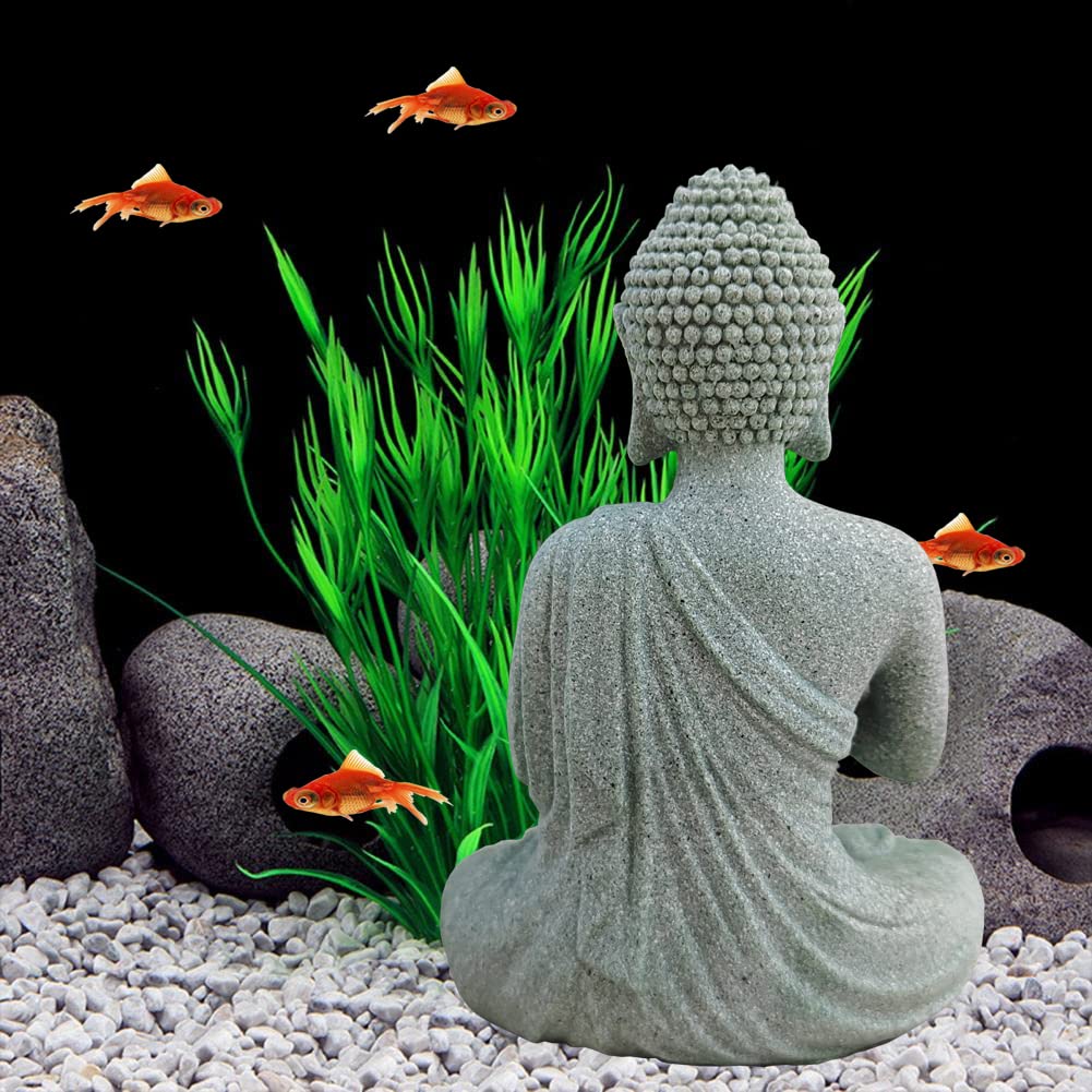 Aquarium Buddha Statue Asian Japanese Fish Tank Decoration Zen Buda Figurines Stone Buddha Sculpture Ornaments for Fish Tank Decor (3x2x4.7 inches)
