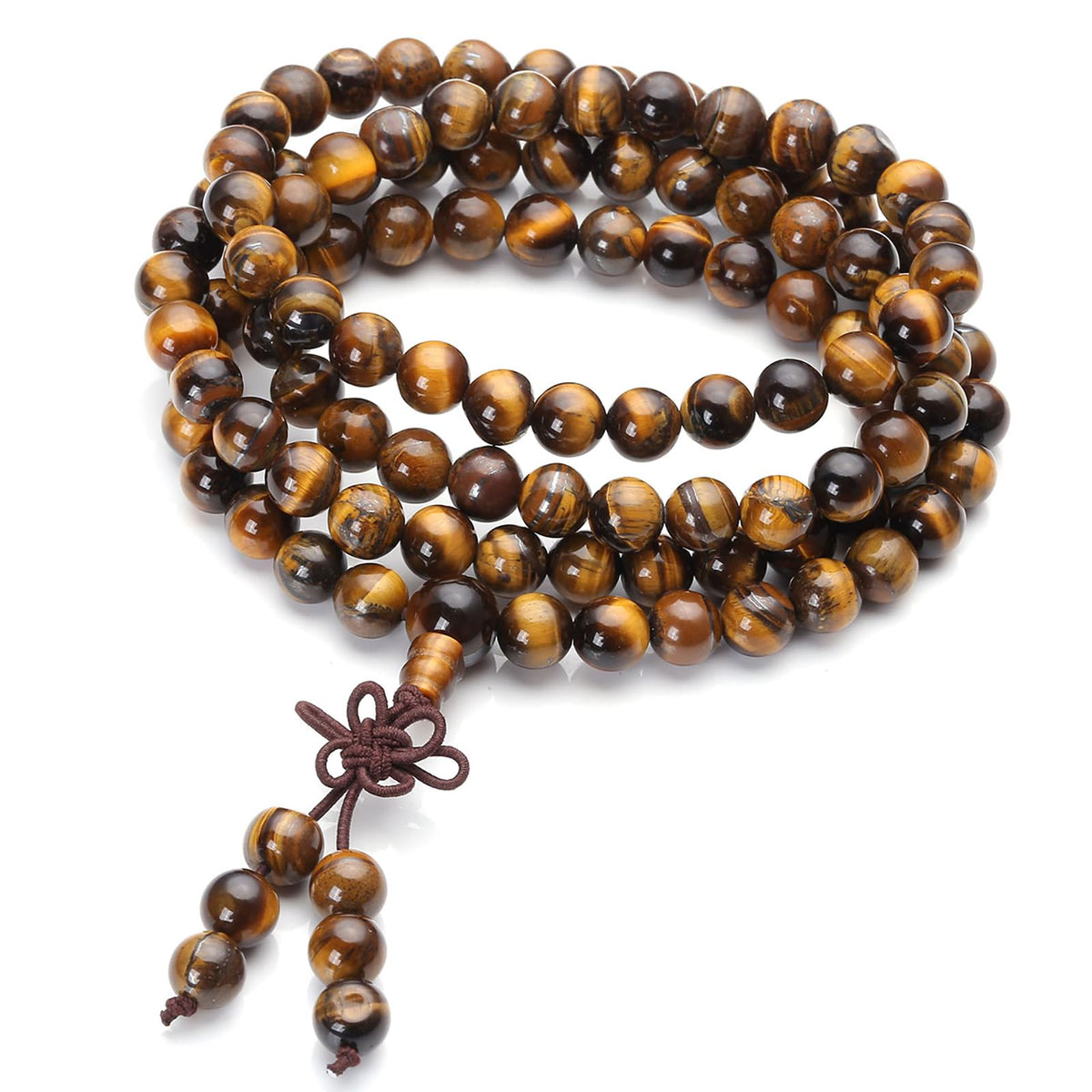 6mm 108 Mala Beads Natural Tiger Eye Gemstone Beads Prayer Healing Crystal Stretch Bracelet Necklace Meditation Jewelry (6mm Beads)