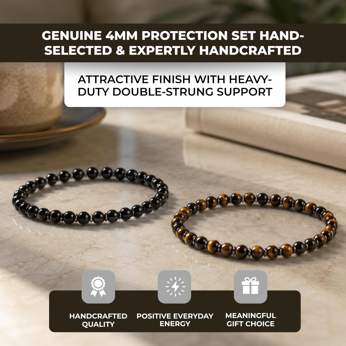 Protection Set Bracelet 4mm Beaded Bracelet (Protection Set / Medium)