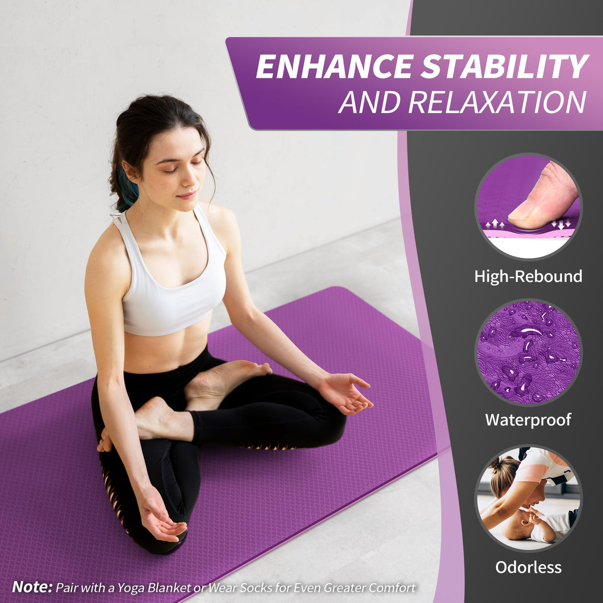 TPE Yoga Mat Non (Purple+Pink / 72*24*0.24 inch)
