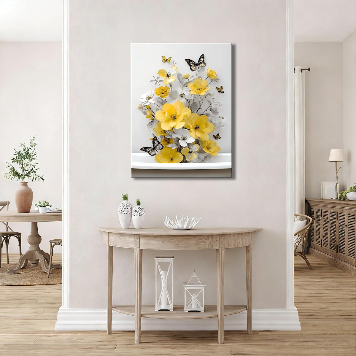 Framed Yellow Floral Canvas Wall Art for Bathroom Decor (Pictures18 / 12"L x 8"W)