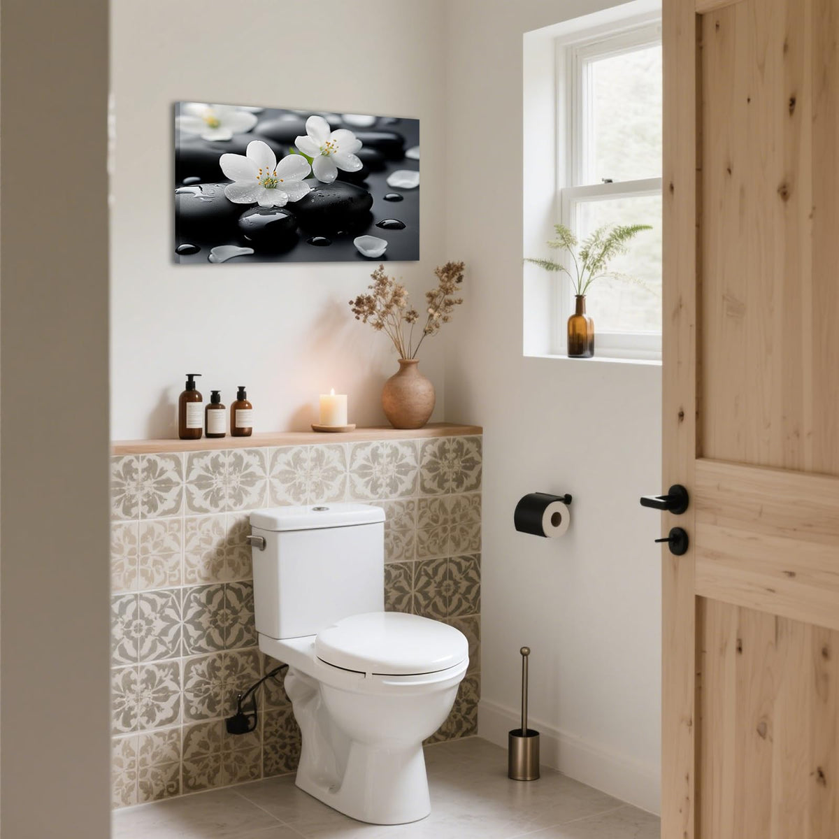 Zen White Cherry Blossom Canvas Wall Art (WE000050-4 / 36"L x 24"W)