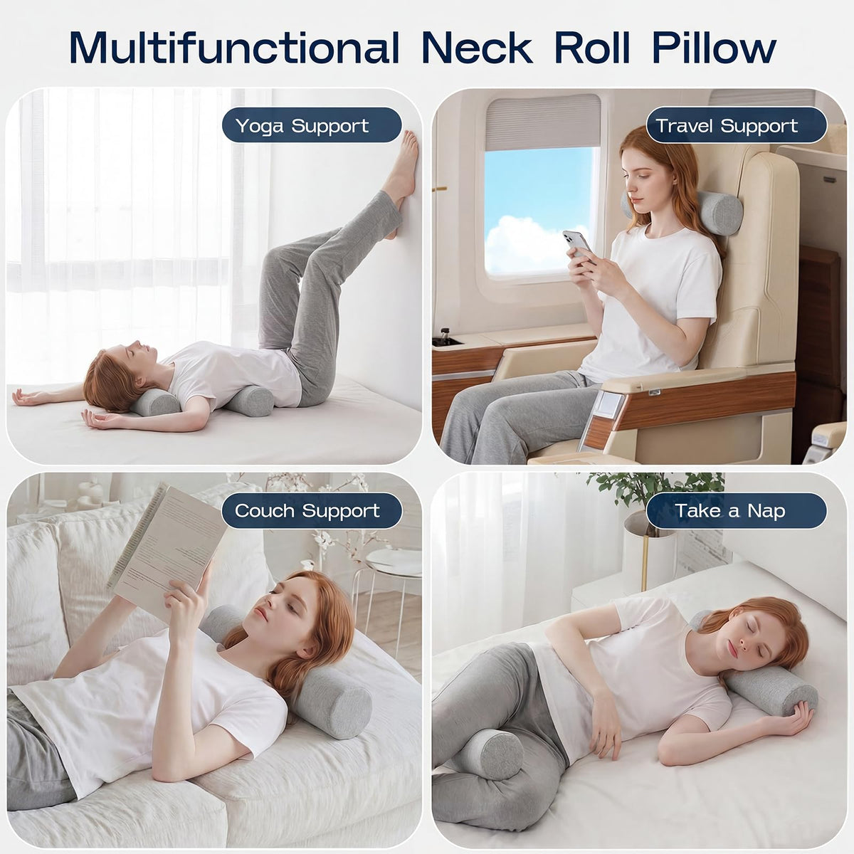 Neck Roll Cervical Pillow for Neck Pain Relief (Grey / Large - 6.0" H)