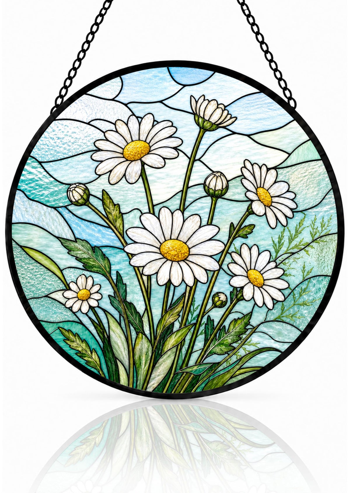 Daisy Gifts for Women Suncatcher Stained Glass Window Hanging 9.8in (Daisy / 9.8 x 9.8 IN)
