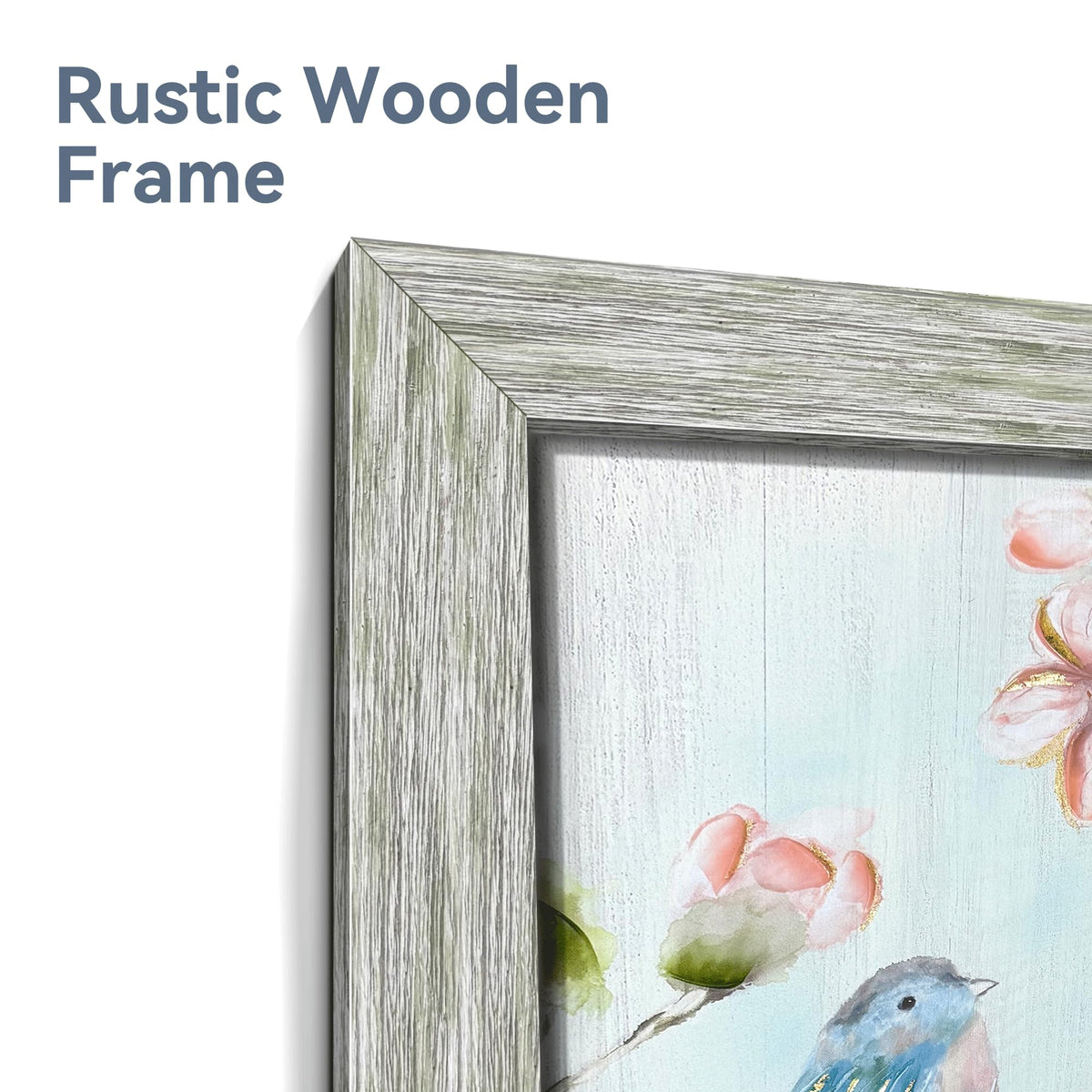 Floral Bird Wooden Framed Wall Art 11x16Inchx2PCS (blue&pink / 11L" x 16W")