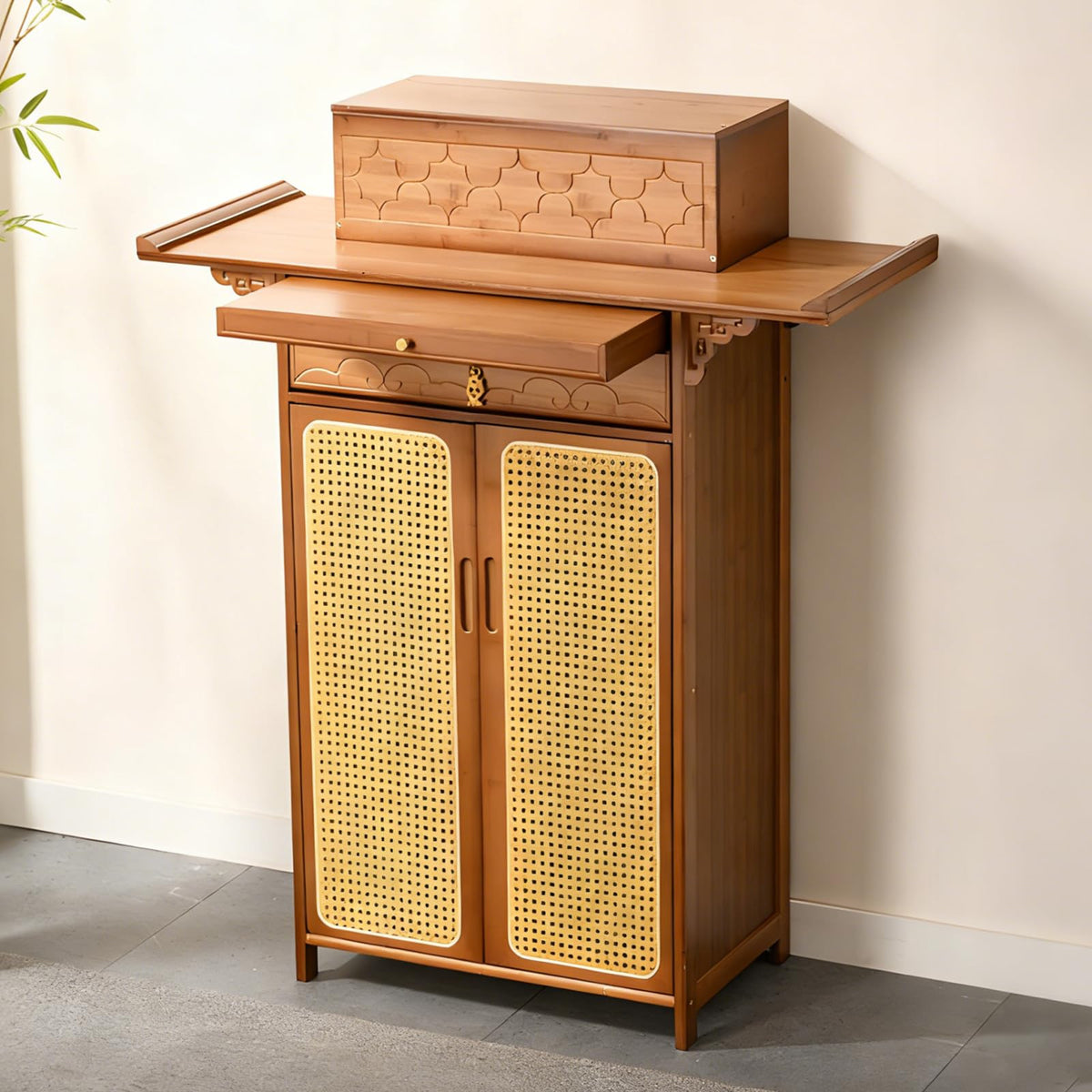 Bamboo Altar Table (31.5 / with Elevated Platform / Tea-tone Brown)