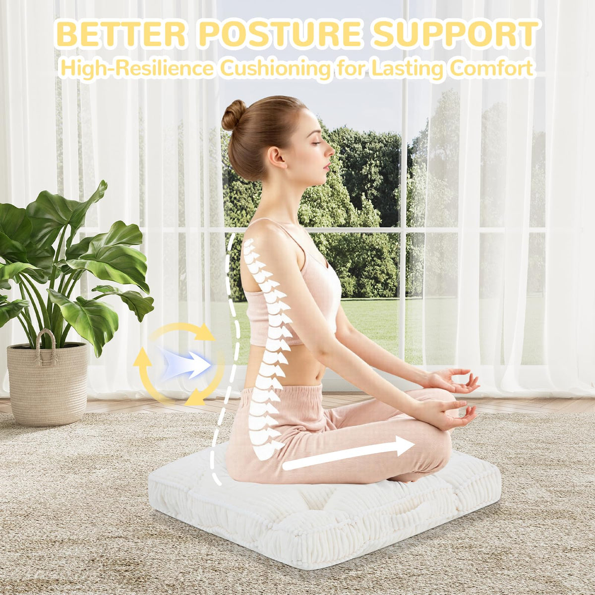 Meditation Floor Cushion (Beige / 24x24x4 inch)