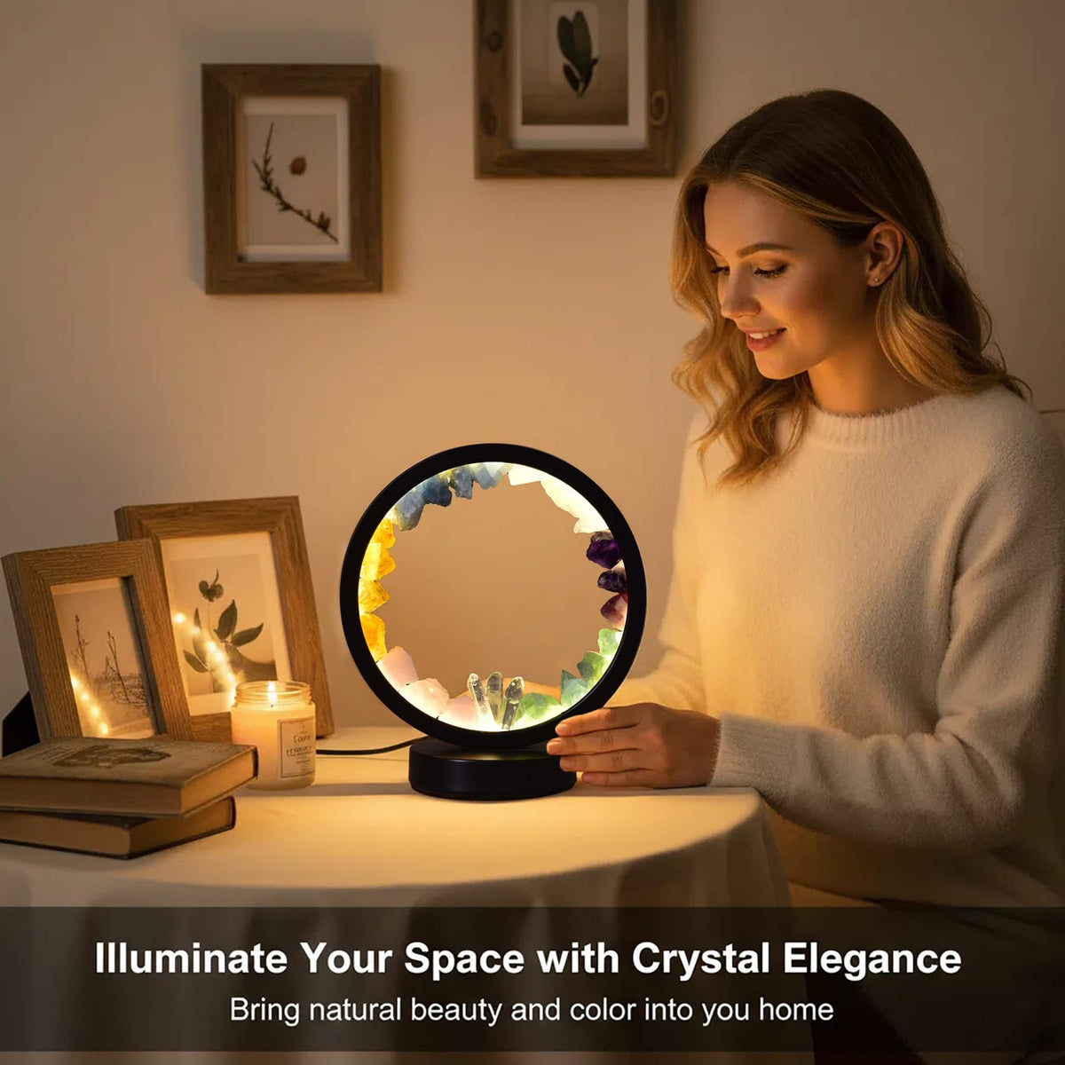 Natural Mixed Crystal Night Light Round Meditation Lamp (Mixed Rocks Round)