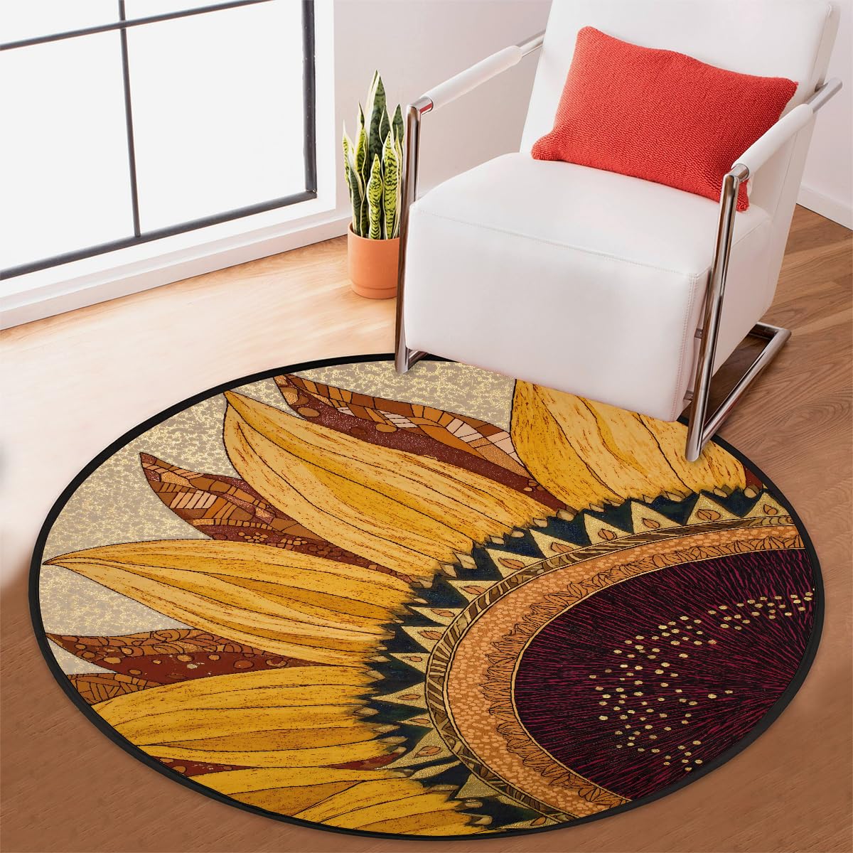 3 Ft Sunflower Round Rug Circle Area Rugs Circular Door Mat for Indoor (Color45 / 3' (Round))