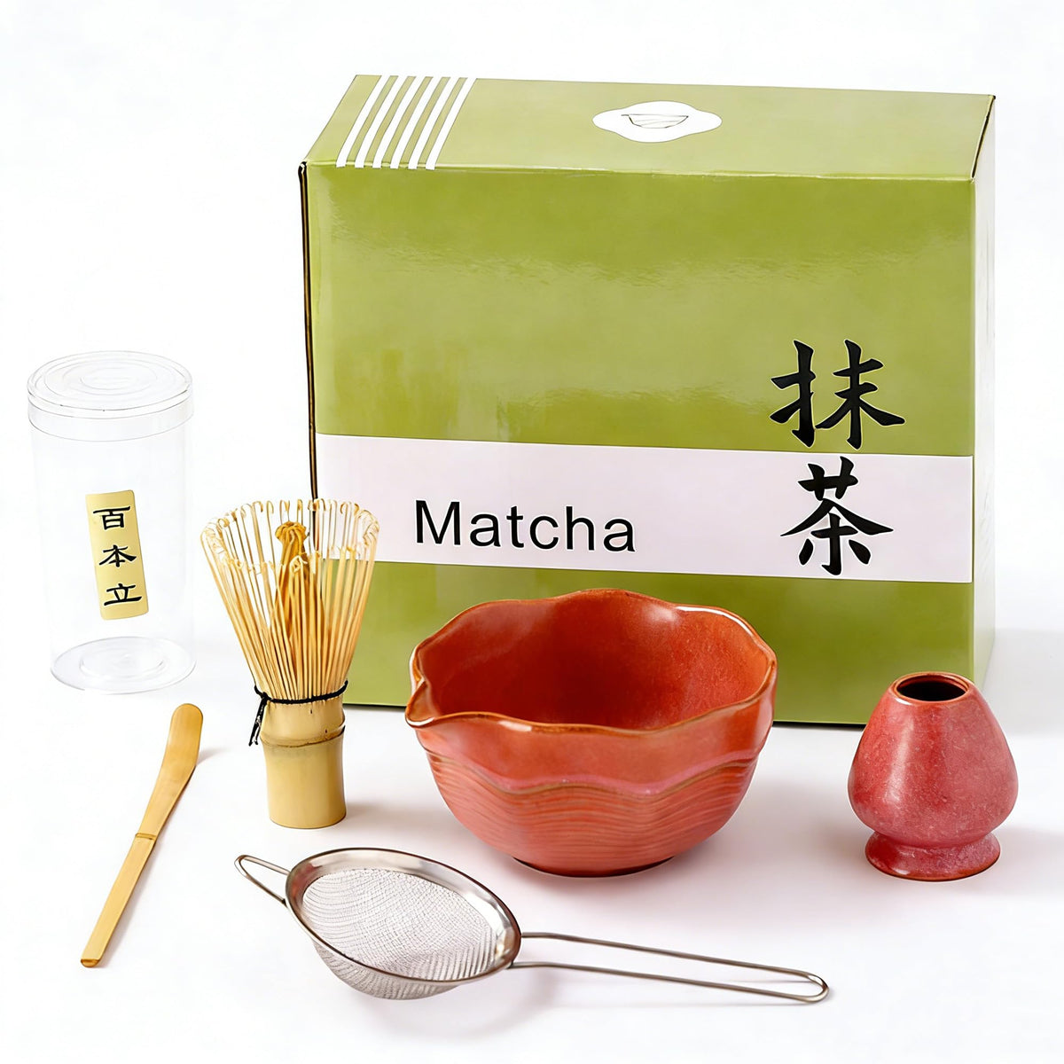 Matcha Bowl Set with Bamboo Whisk (reddish brown (with a textured finish))