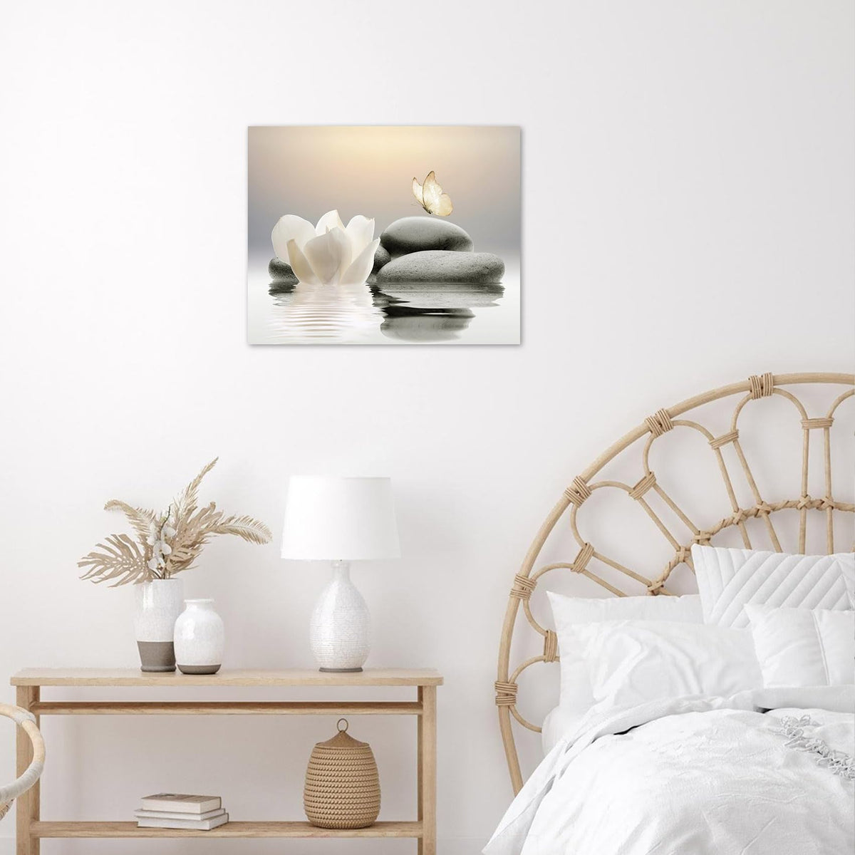 Zen Small Bathroom Wall Art Garden Water Lily Flower and Butterfly Calming Spa Canvas Pictures wall decor for Yoga Room Nature Spiritual Relaxing Framed Artwork for Home Decor 10x8 Inch (8"L x 10"W / Grey)