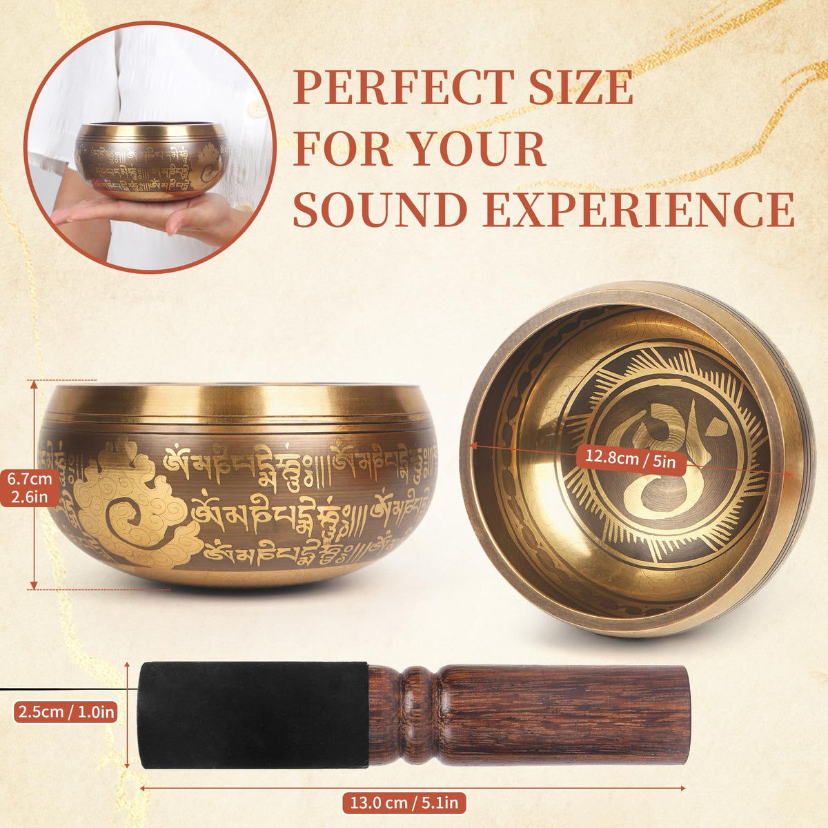 HandMade Meditation Singing Bowl (5 inch Gold)