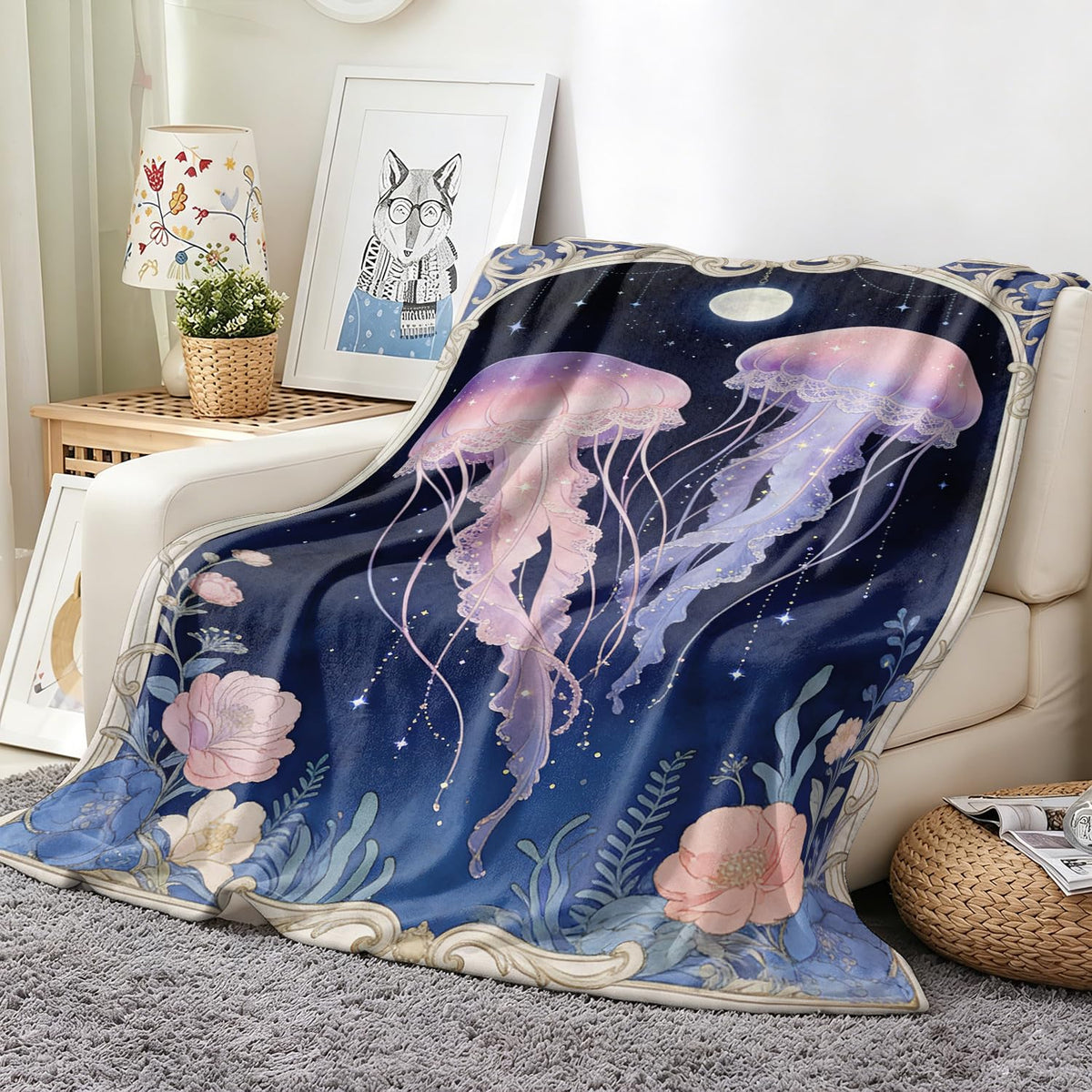 Jellyfish Throw Blanket Fantasy Marine Life Soft Cozy Plush Flannel 30"X40" (Jellyfish / 30"X40")