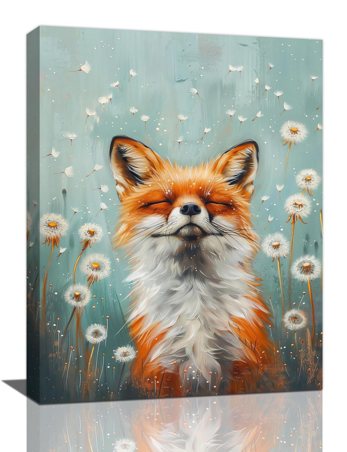 Fox Wall Art Woodland Dandelion Wall Decor Pictures Painting Canvas Prints Framed Home Artwork for Bathroom Bedroom Office 20"x24" (Dandelion Fox / 24"L x 20"W)