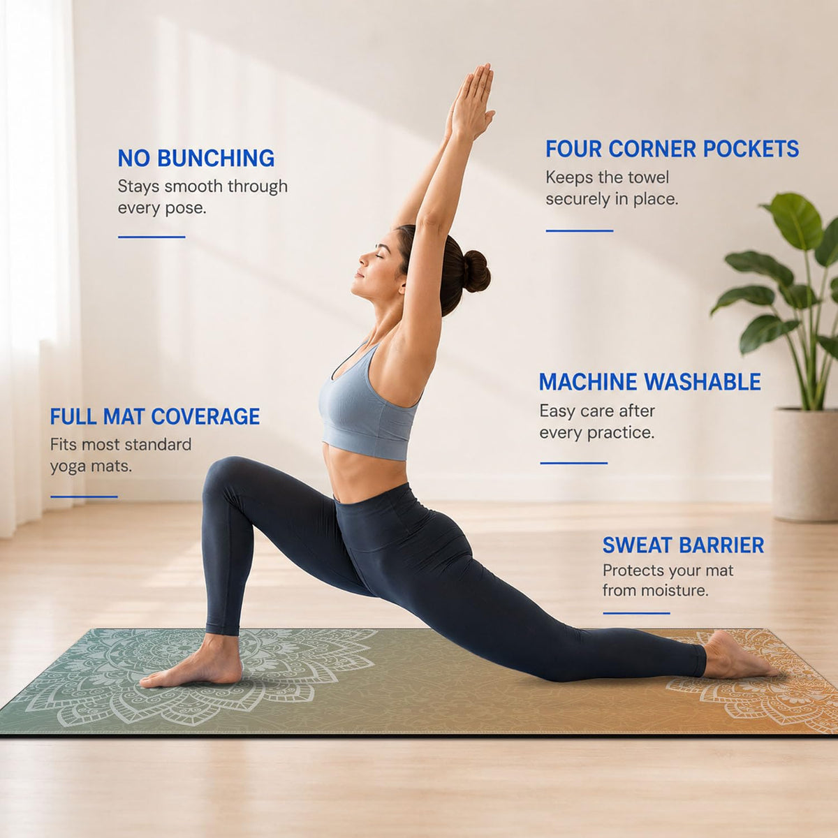 Yoga Mat Towel (Blue Flower-04 / Small)