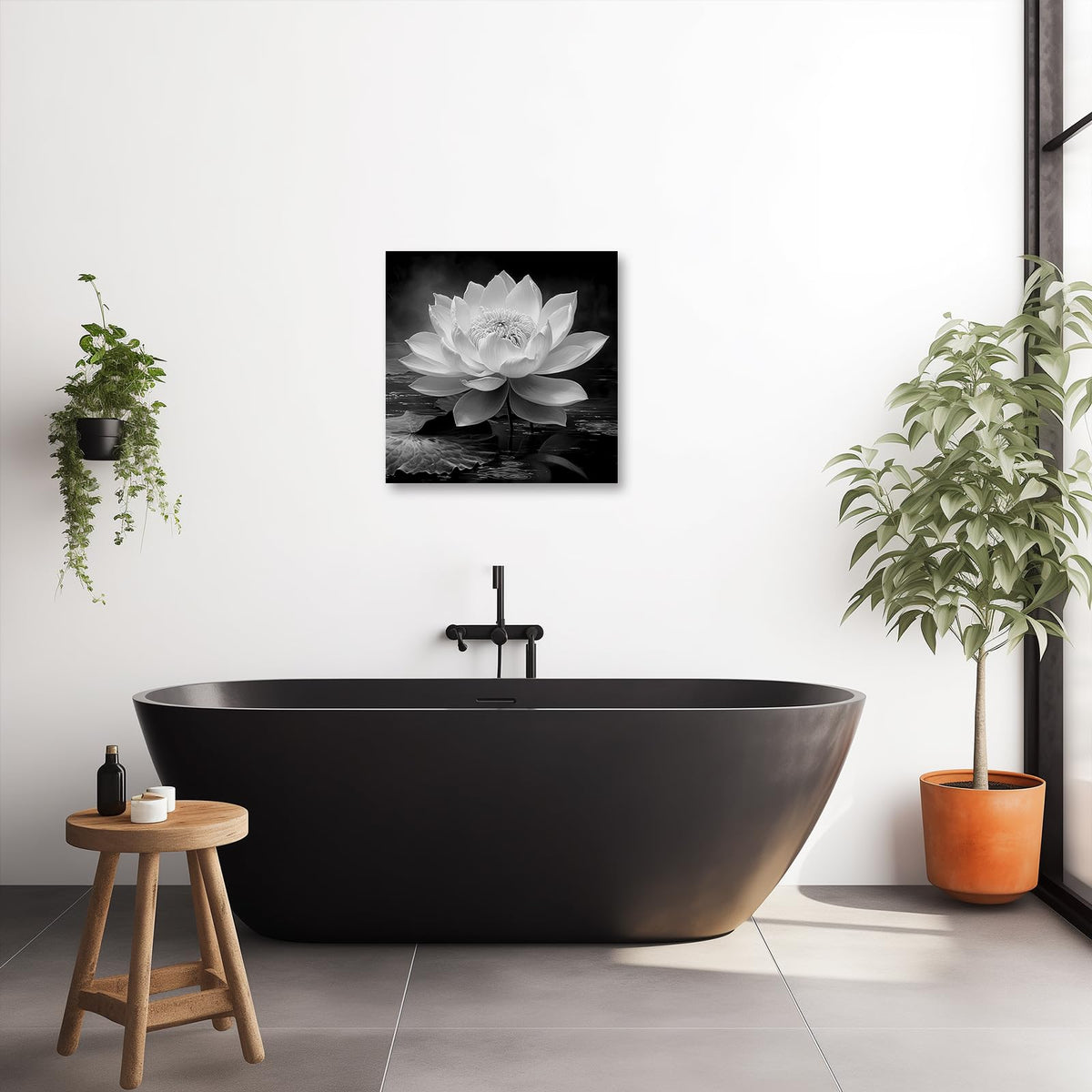 Black White Zen Canvas Wall Art Blossom Lotus Picture Water Lily Prints Spiritual Artwork for Bathroom Meditation Yoga Spa Room Decor (Picture-3 / 12"L x 12"W)