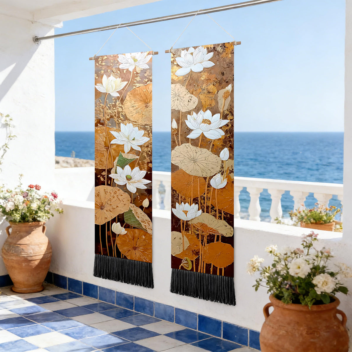 2 Pack Long Vertical Wall Tapestry (Autumn Leaf Pattern / 13"Wx51"H)